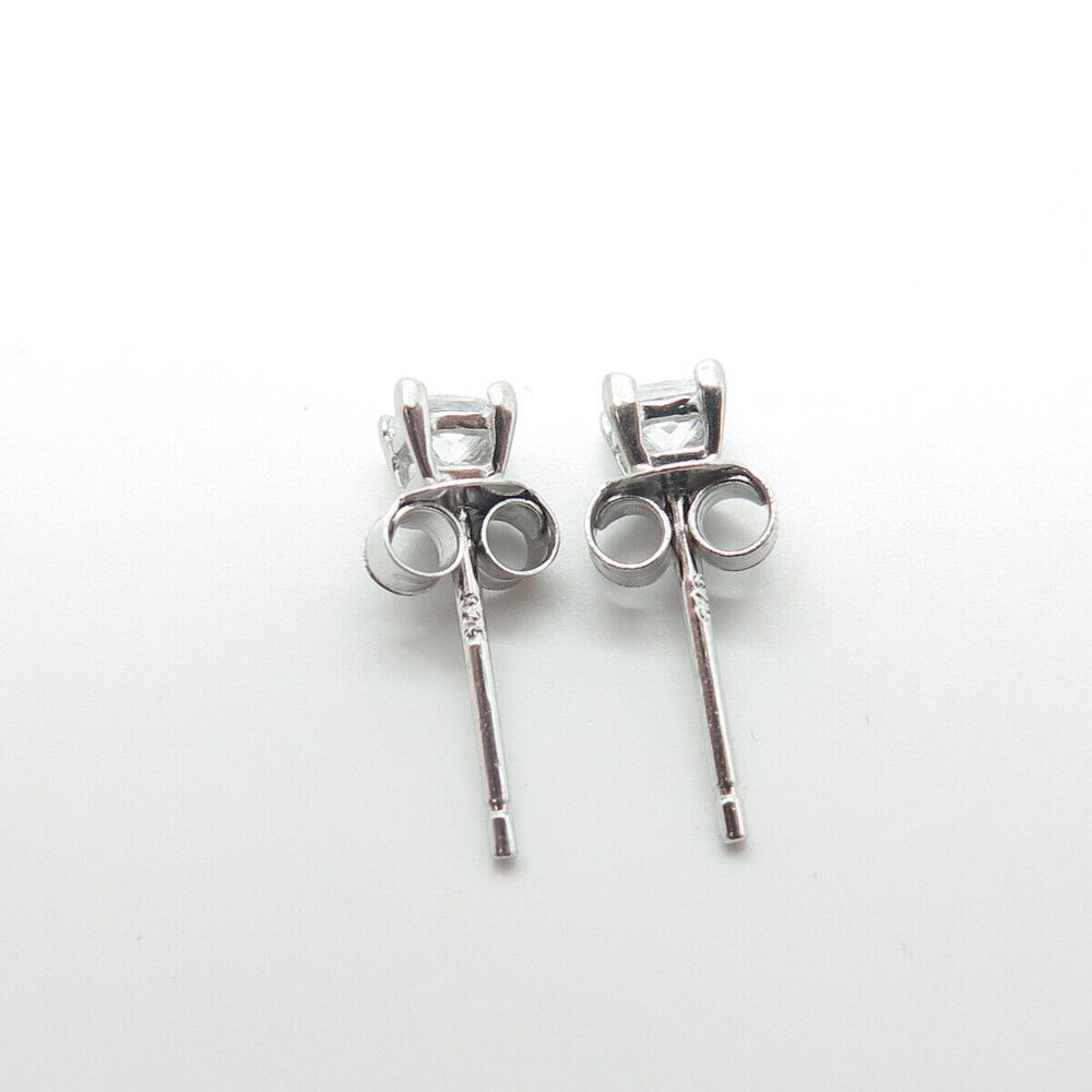 925 Sterling Silver Princess-Cut Shaped C Z Stud Earrings - Picture 6 of 9